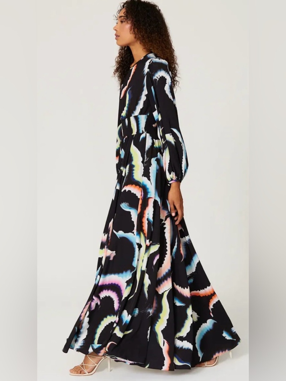 A.L.C. Black Maxi Dress with Multicolor Wave Print - Picture 3 of 10